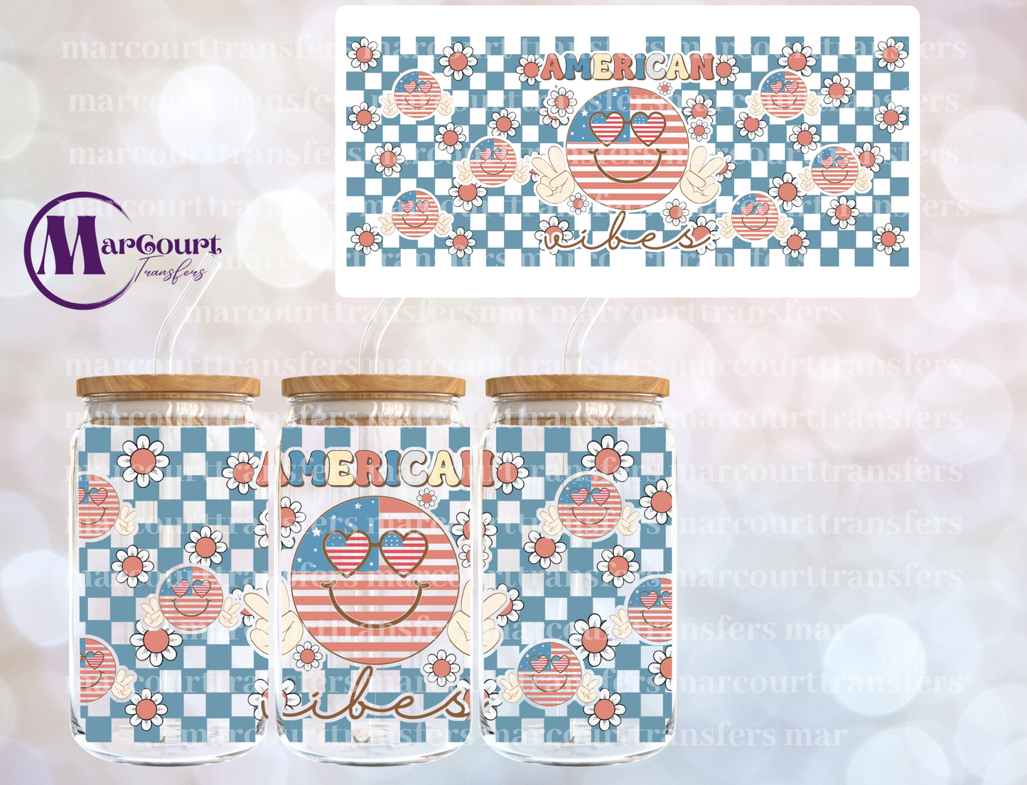 RETRO CHECKERED AMERICAN VIBES-16 0Z-UV DTF CUP WRAP