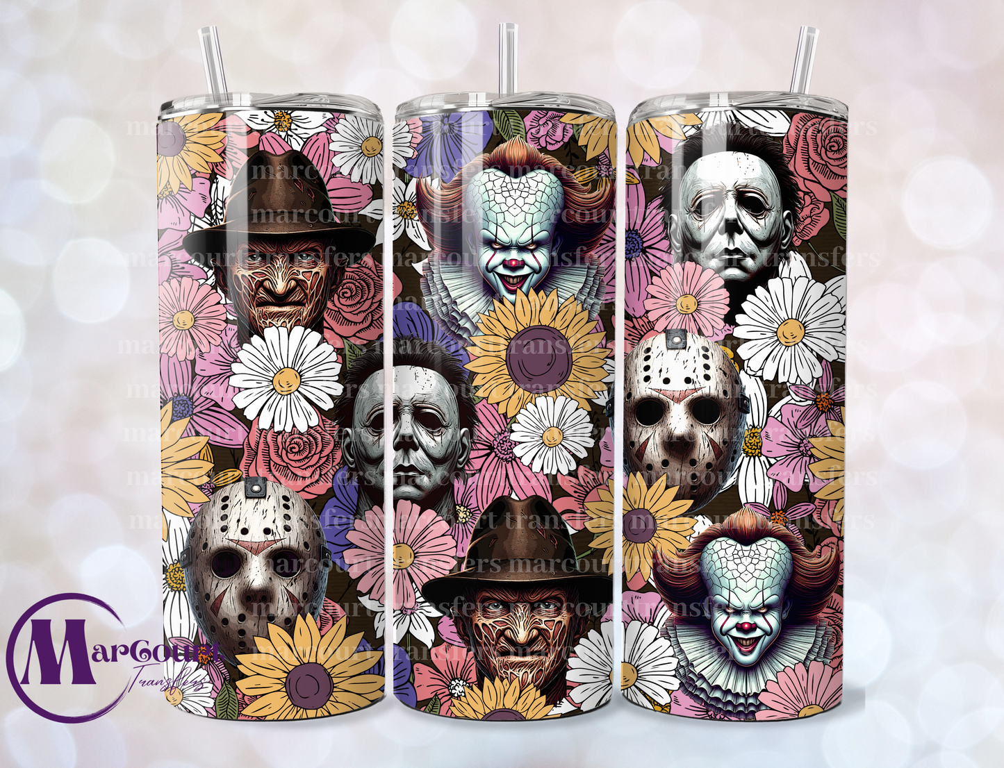 RETRO FLORAL SCARY GUYS-SKINNY TUMBLER TRANSFER (SUBLIMATION)