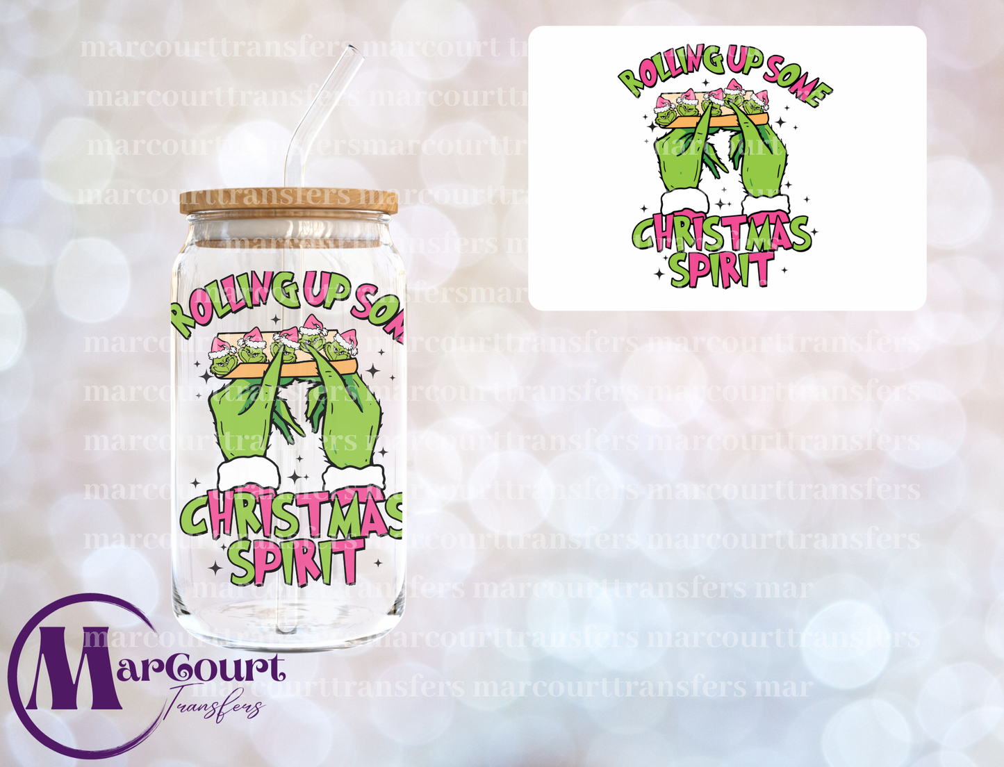 ROLLING UP SOME CHRISTMAS SPIRIT PINK GRINCH HEADS-DECAL-UV DTF CUP WRAP