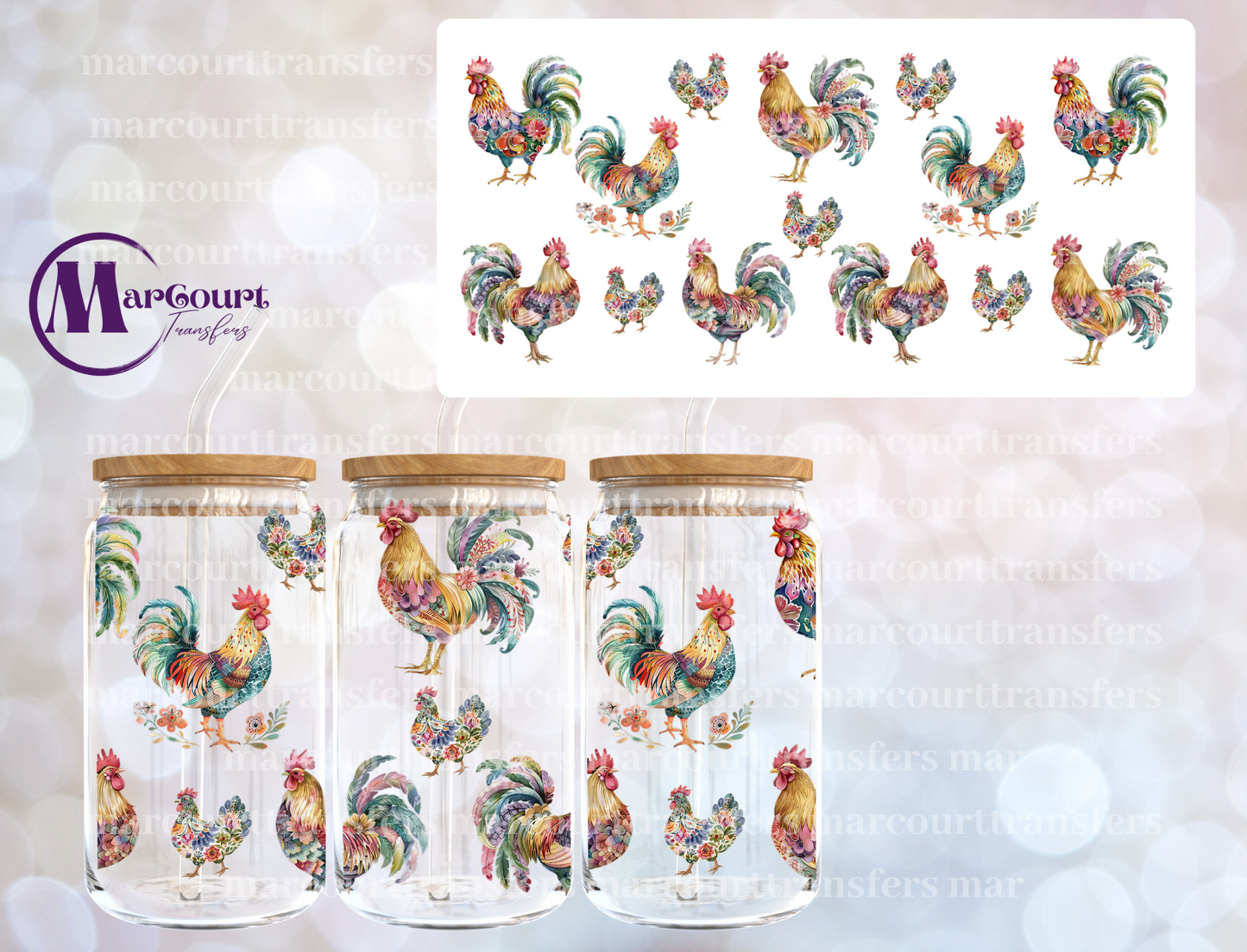 ROOSTERS AND HENS-16 0Z-UV DTF CUP WRAP