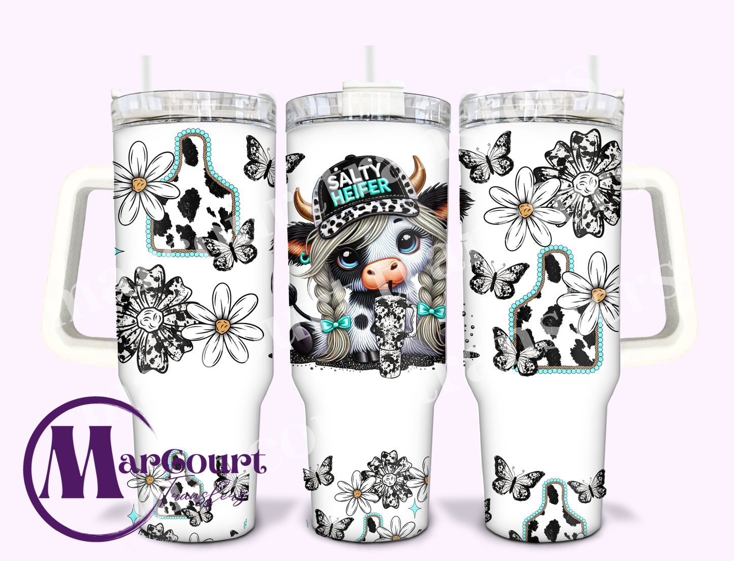 SALTY HEIFER BLACK AND WHITE COW-40 0Z-UV DTF CUP WRAP