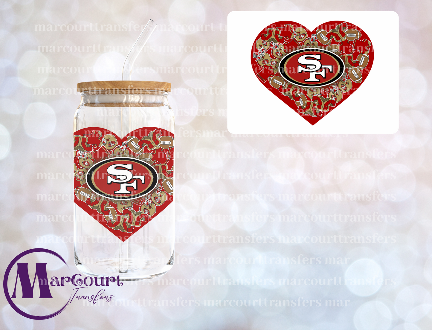 SAN FRANCISCO 49ERS HEART DECAL-UV DTF CUP WRAP