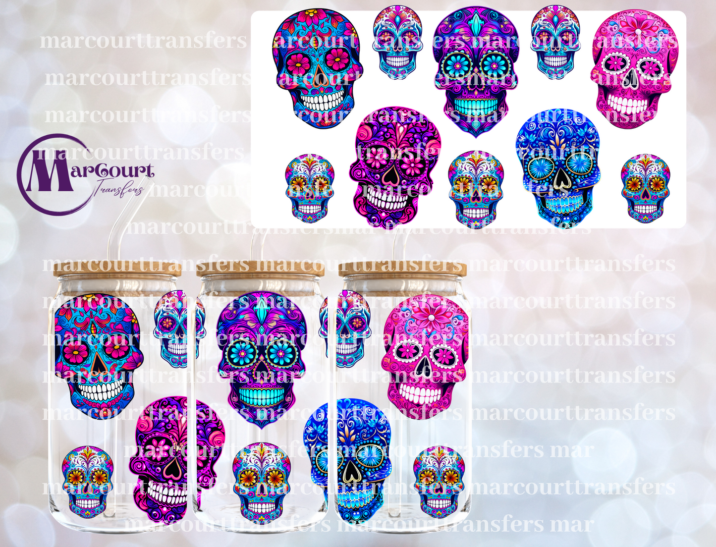 SUGAR SKULLS-16 0Z-UV DTF CUP WRAP