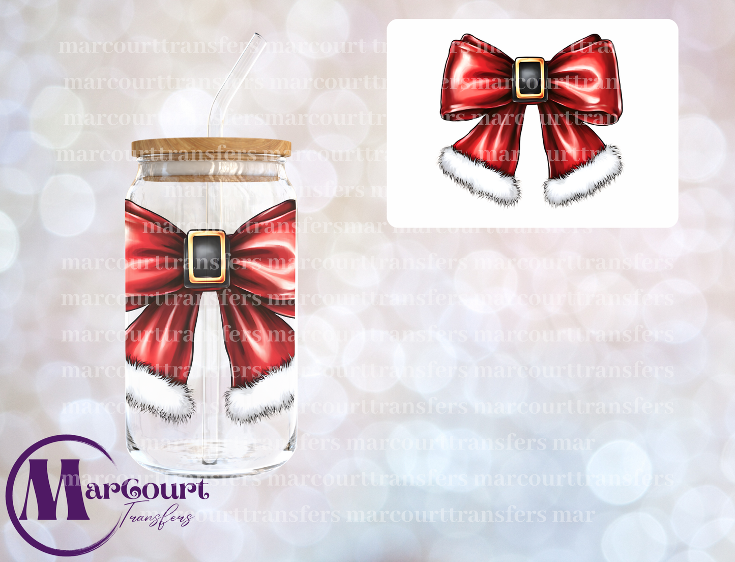 SANTA BOW-DECAL-UV DTF CUP WRAP