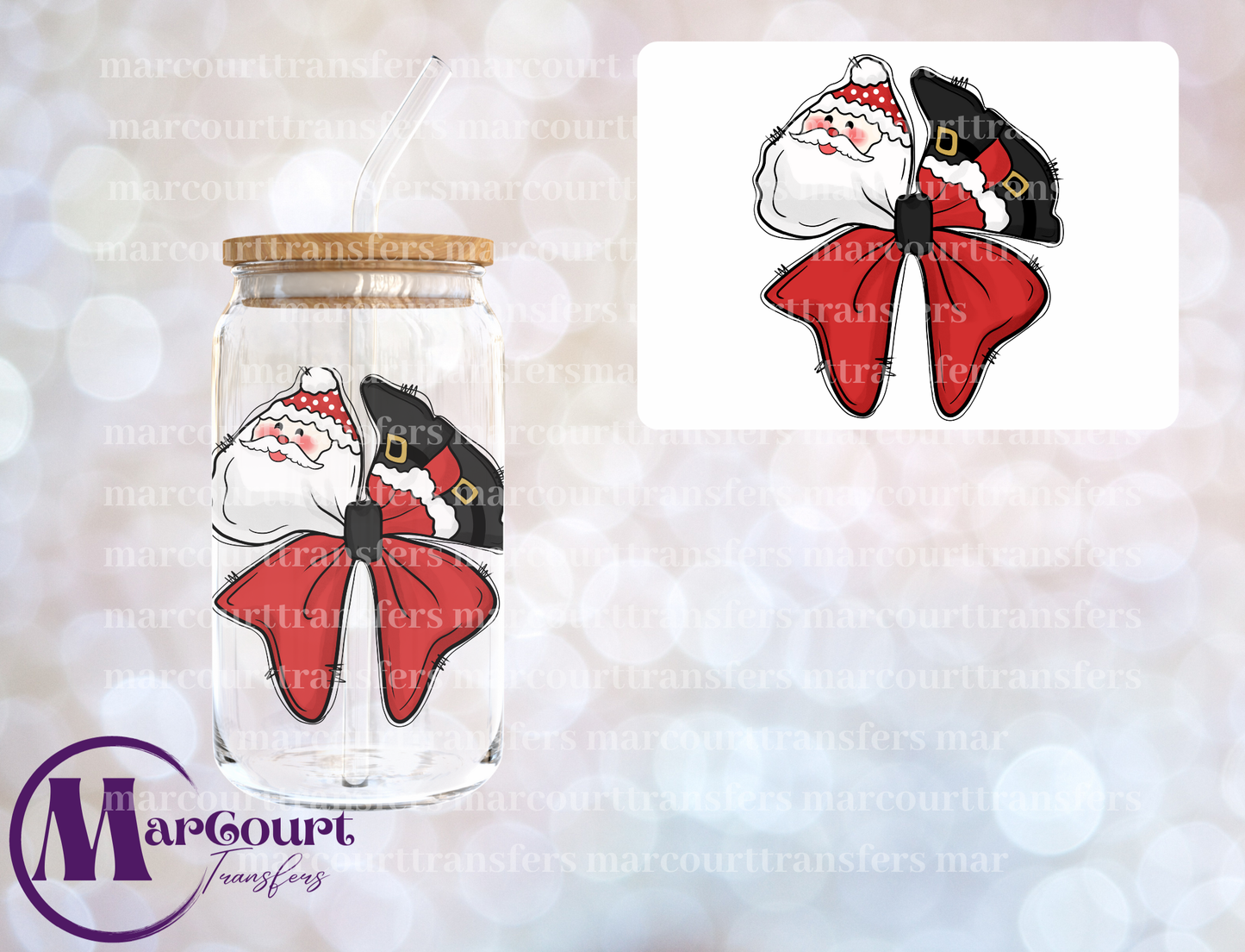 SANTA CLAUS BOW-DECAL-UV DTF CUP WRAP