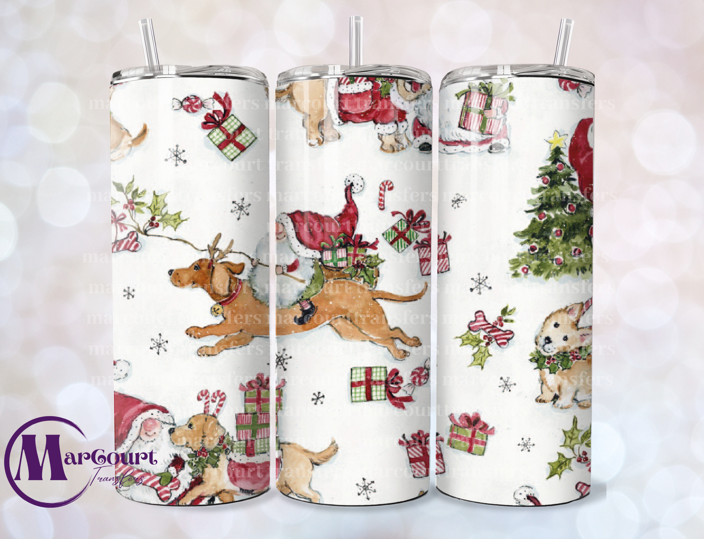 SANTA PUP PATTERN-SKINNY TUMBLER TRANSFER