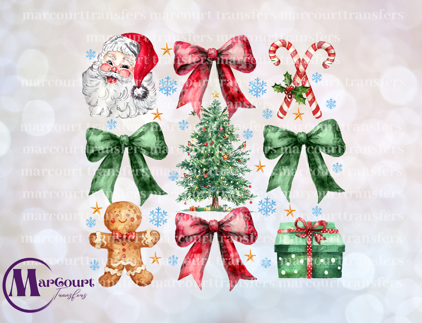 SANTA RED AND GREEN BOWS ELEMENTS
