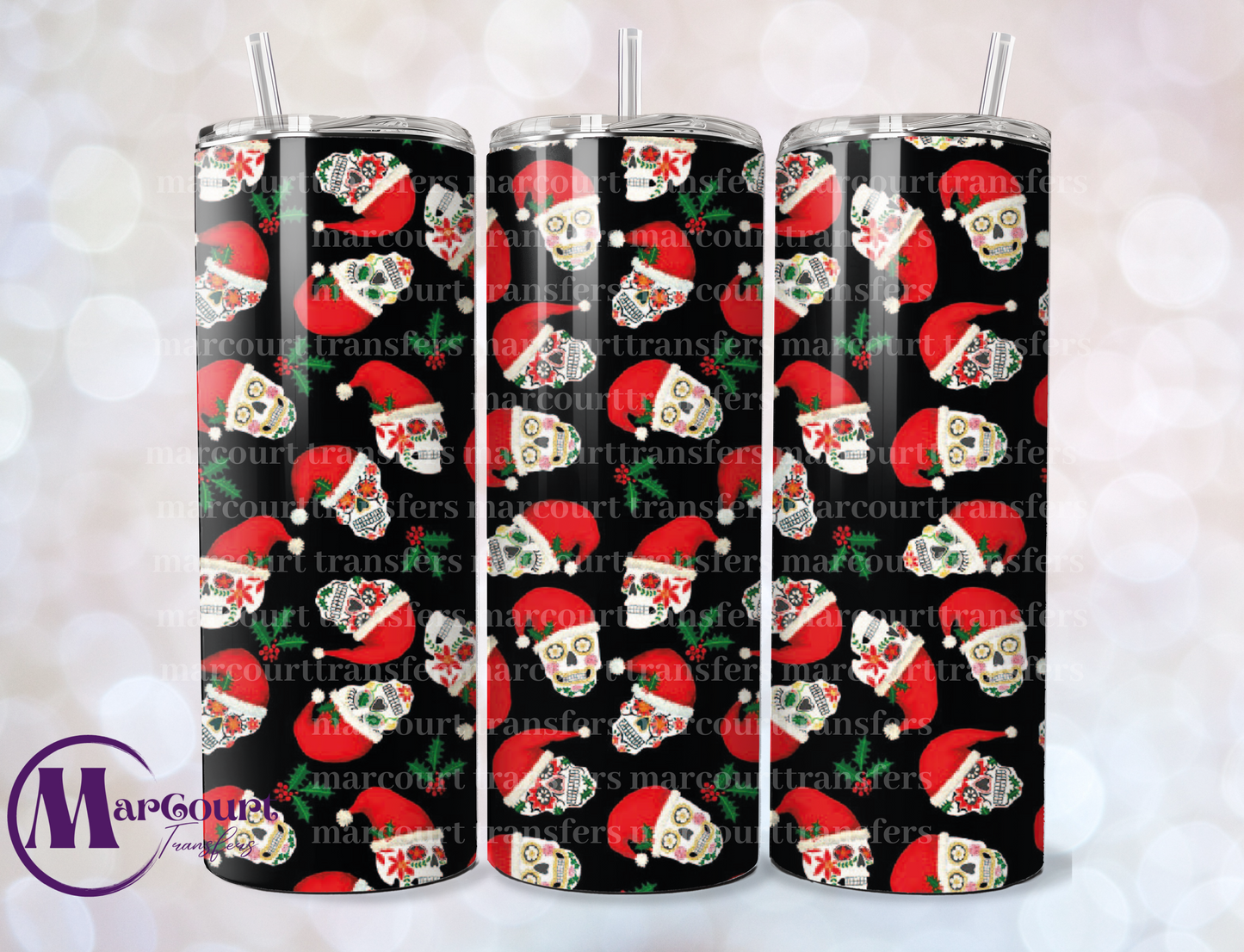 SANTA SKULL PATTERN-SKINNY TUMBLER TRANSFER