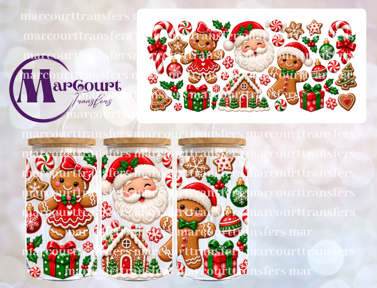 SANTA AND GINGERBREAD KIDS-16 0Z-UV DTF CUP WRAP