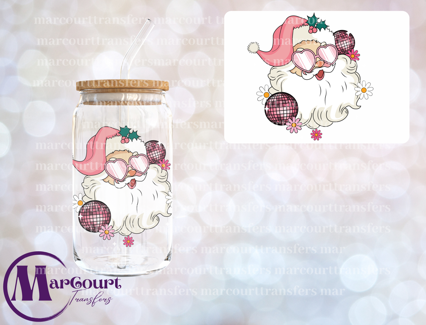 SANTA WITH DISCO BALLS-DECAL-UV DTF CUP WRAP