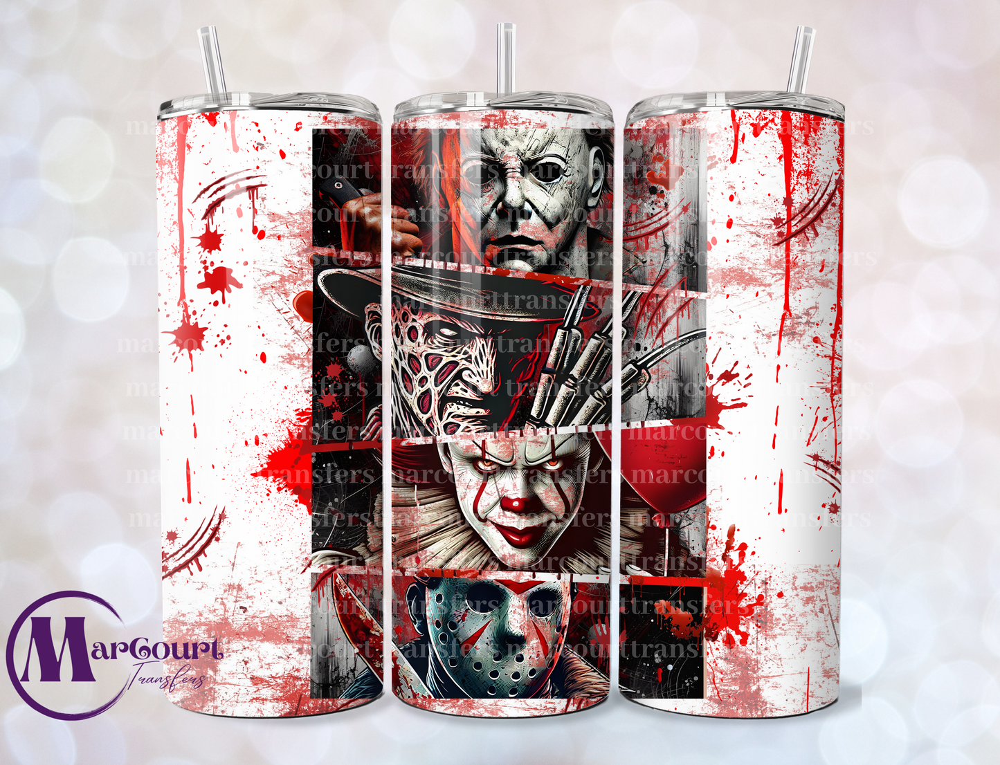 SCARY MOVIE GUYS BLOODY-SKINNY TUMBLER TRANSFER (SUBLIMATION)