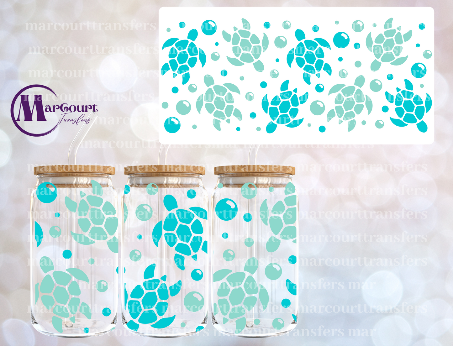 SEA TURTLE TURQOISE-16 0Z-UV DTF CUP WRAP