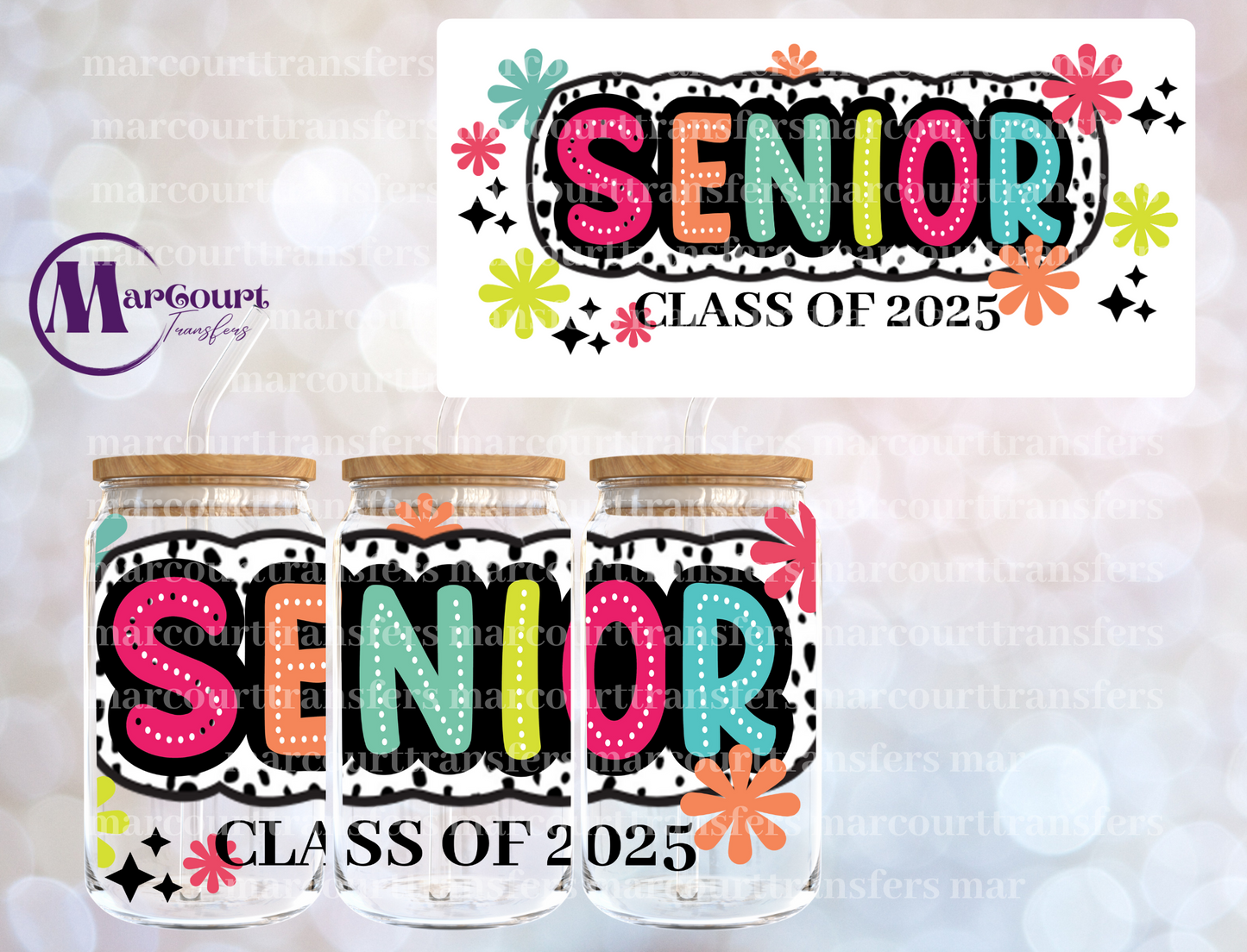 SENIOR 2025 POLKA DOTS N FLOWERS-16 0Z-UV DTF CUP WRAP