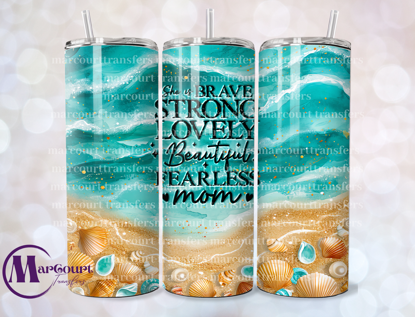 SHE IS MOM BEACH SCENE-SKINNY TUMBLER TRANSFER