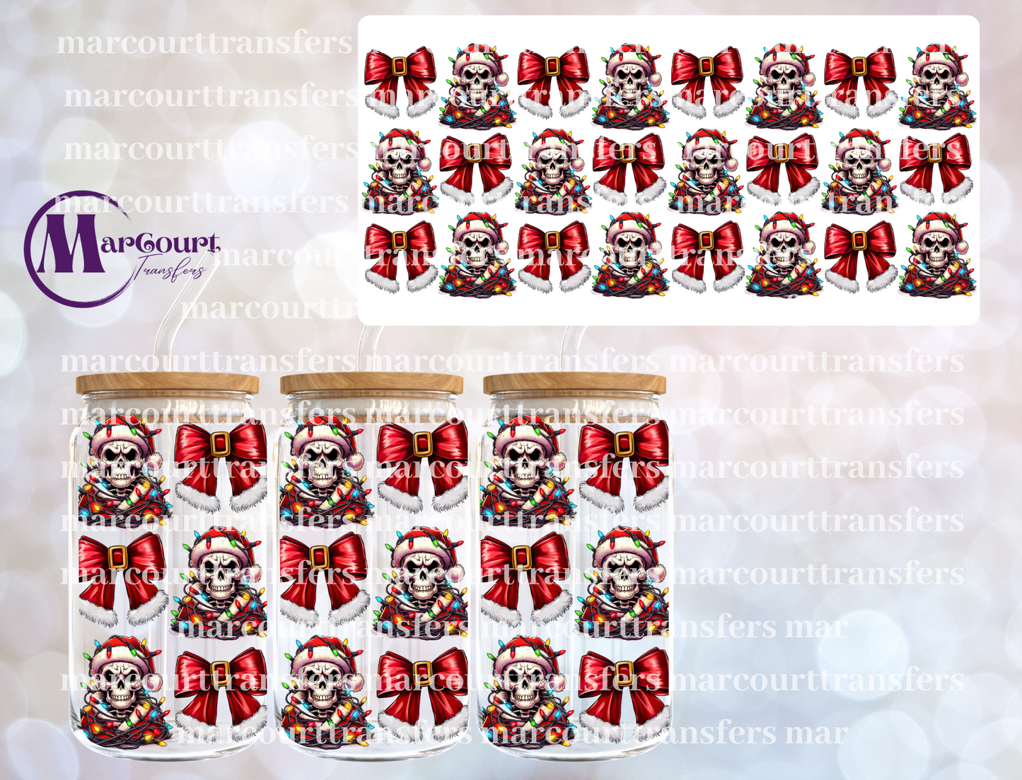 SKELETON SANTA SUIT BOWS-16 0Z-UV DTF CUP WRAP