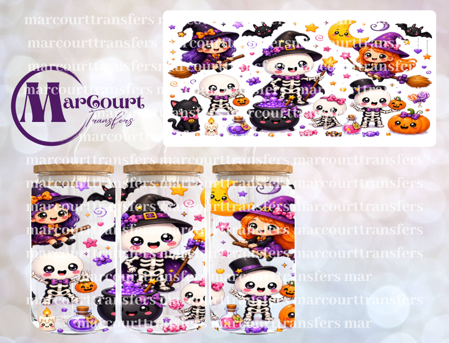 SKELLY AND WITCHES HALLOWEEN FUN-16 0Z-UV DTF CUP WRAP