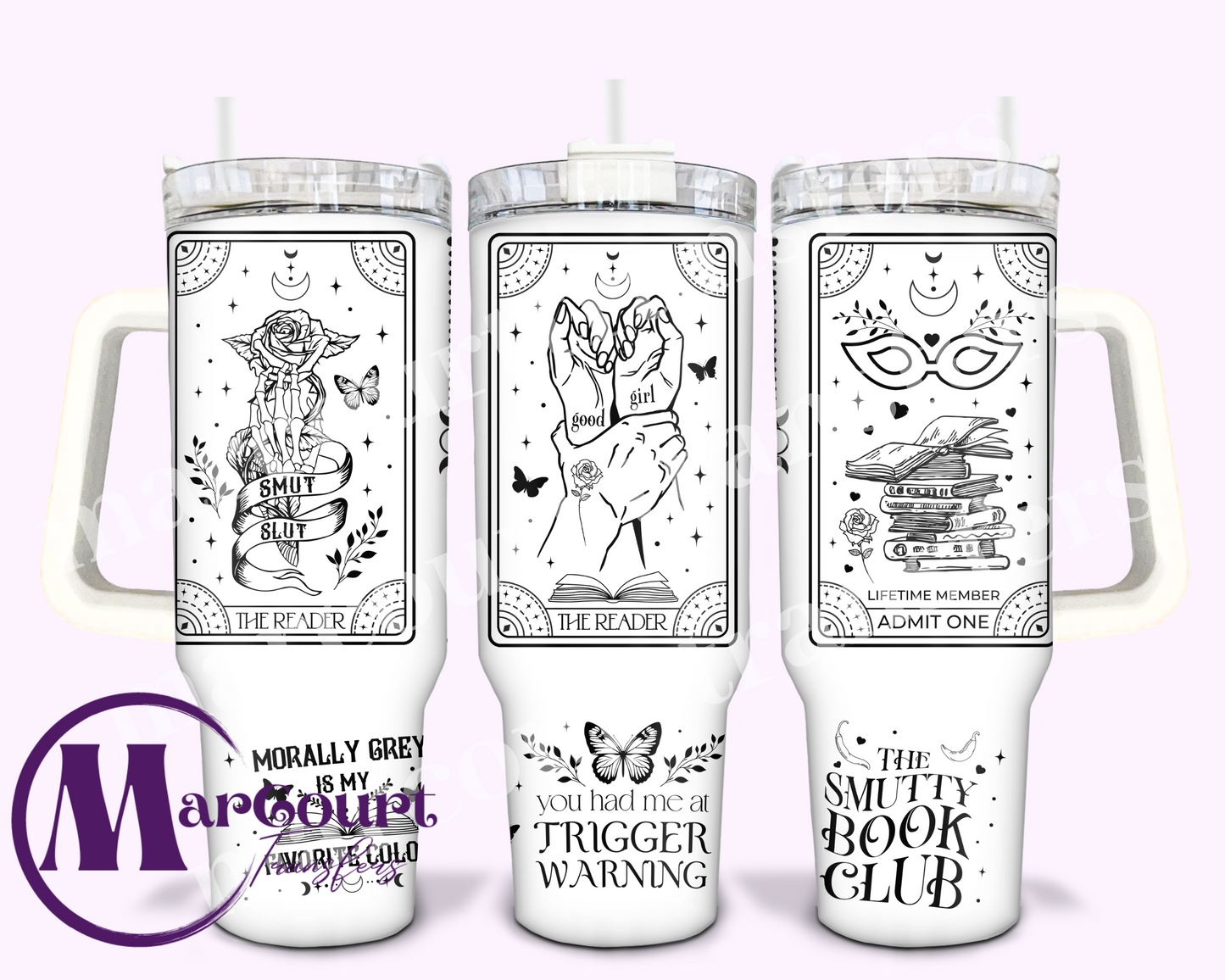 SMUTTY TAROT BOOK READER-40 0Z-UV DTF CUP WRAP