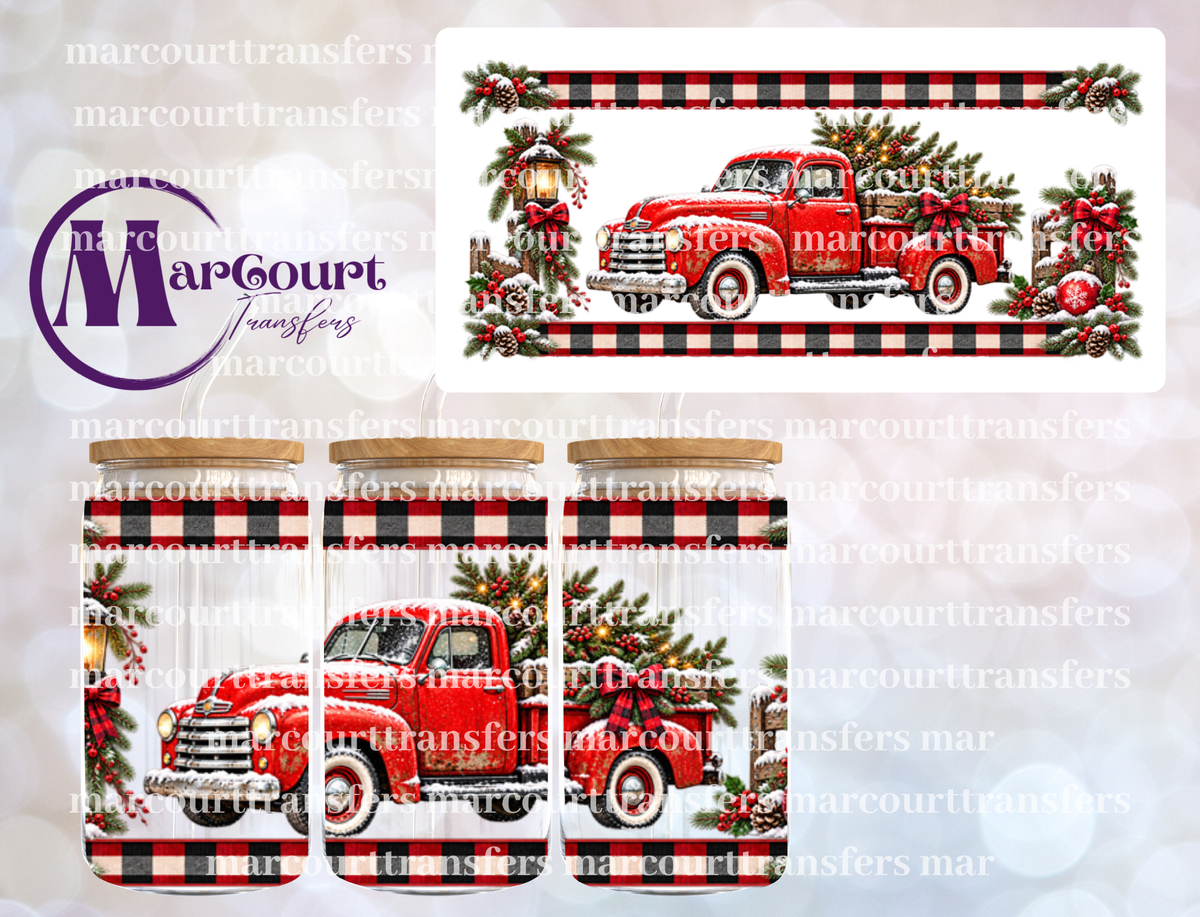 SNOWY VINTAGE CHRISTMAS TRUCK-16 0Z-UV DTF CUP WRAP