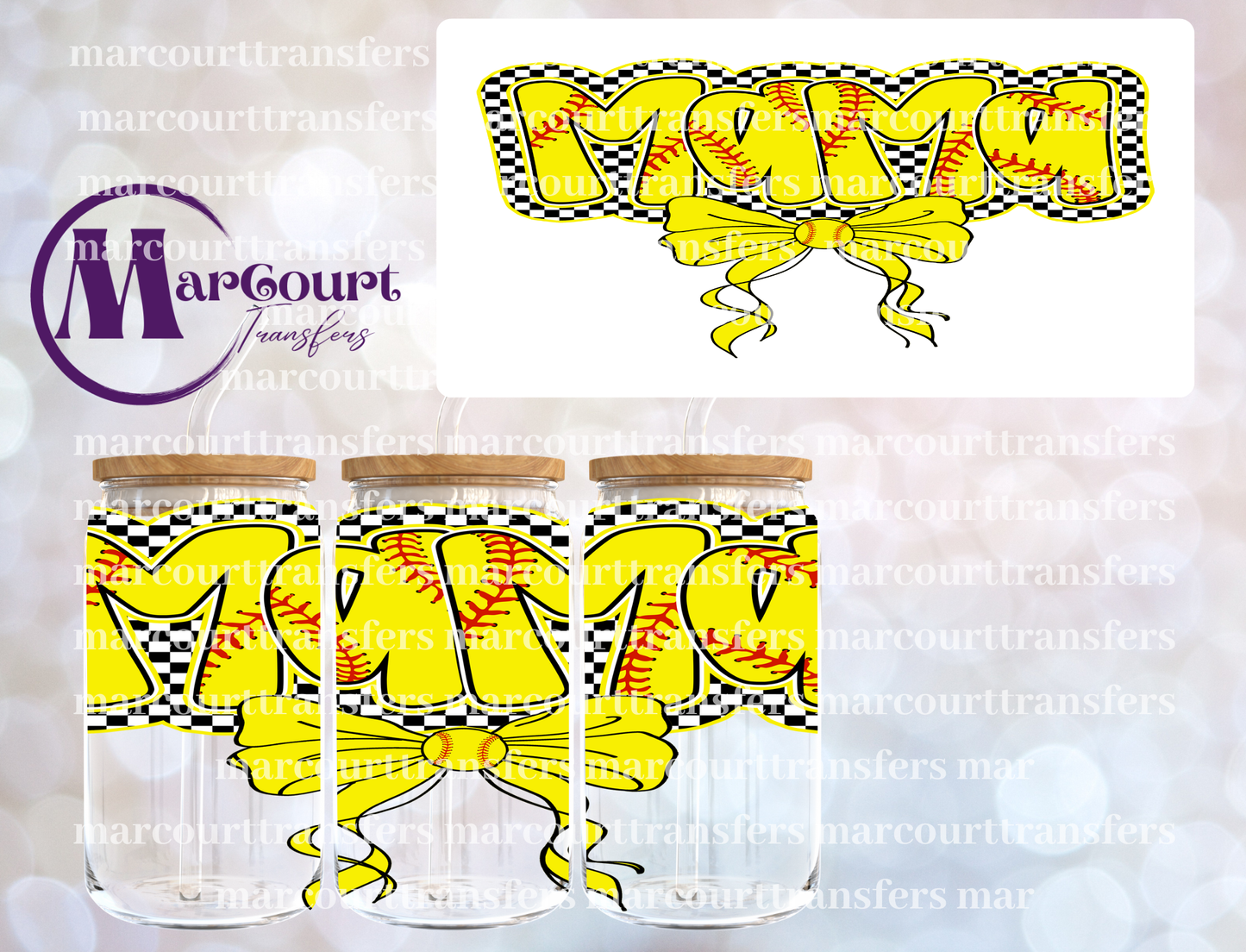 SOFTBALL MAMA BOW-16 0Z-UV DTF CUP WRAP