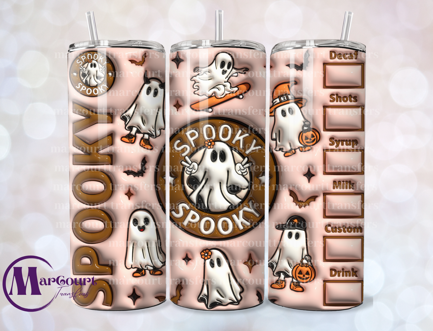 SPOOKY SPOOKY GHOST STARBUCKS INFLATED-SKINNY TUMBLER TRANSFER