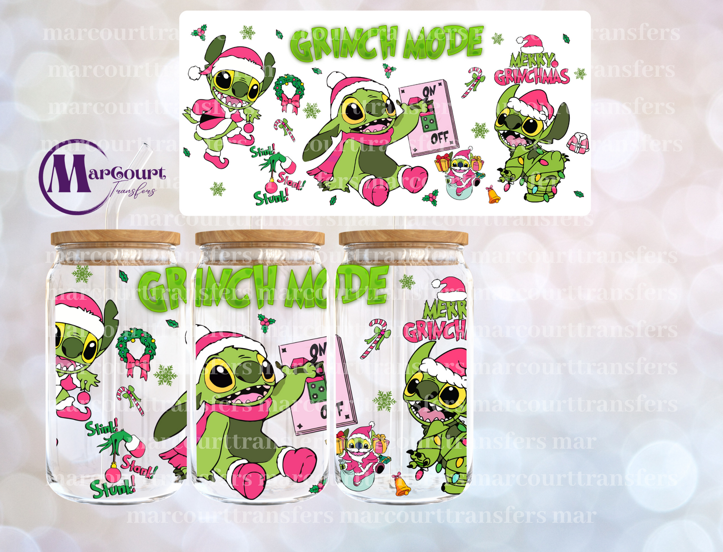 STITCH GRINCH MODE ON PINK-16 0Z-UV DTF CUP WRAP