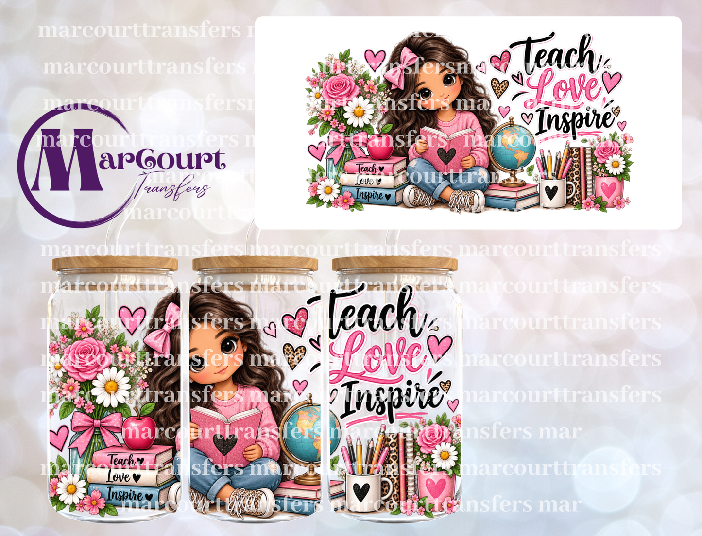 TEACH LOVE INSPIRE GLOBE-16 0Z-UV DTF CUP WRAP