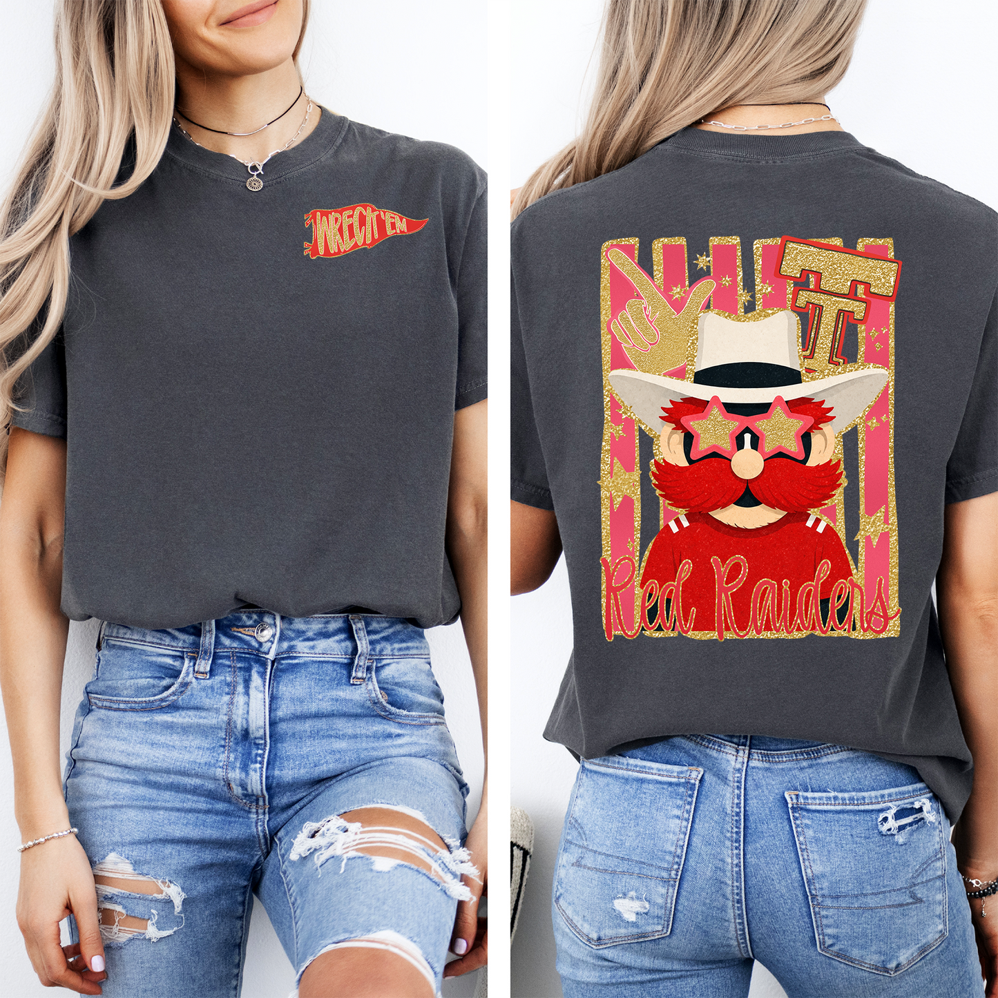 DTF-RAIDERS MASCOT FAUX GLITTER FRONT AND BACK