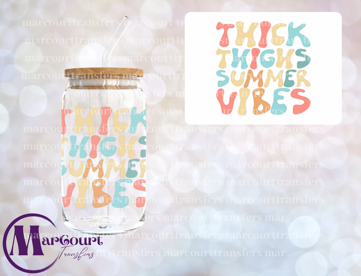 THICK THIGHS SUMMER VIBES RETRO-DECAL-UV DTF CUP WRAP