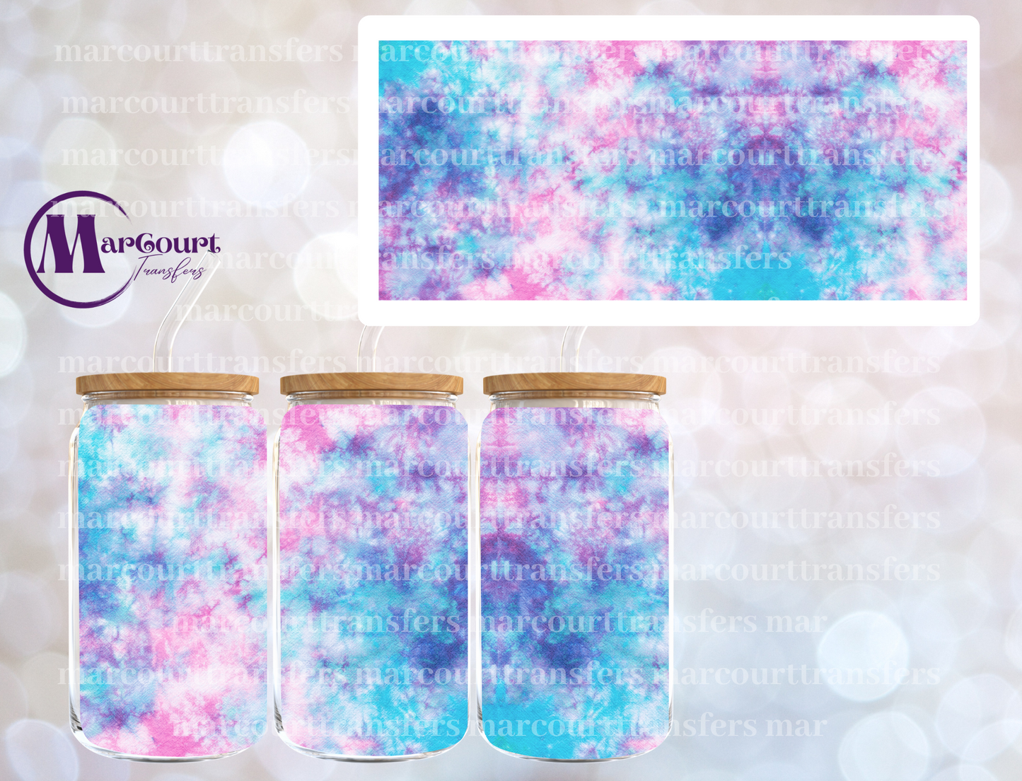 TIE DYE PINK BLUE PURPLE-16 0Z-UV DTF CUP WRAP (Copy)