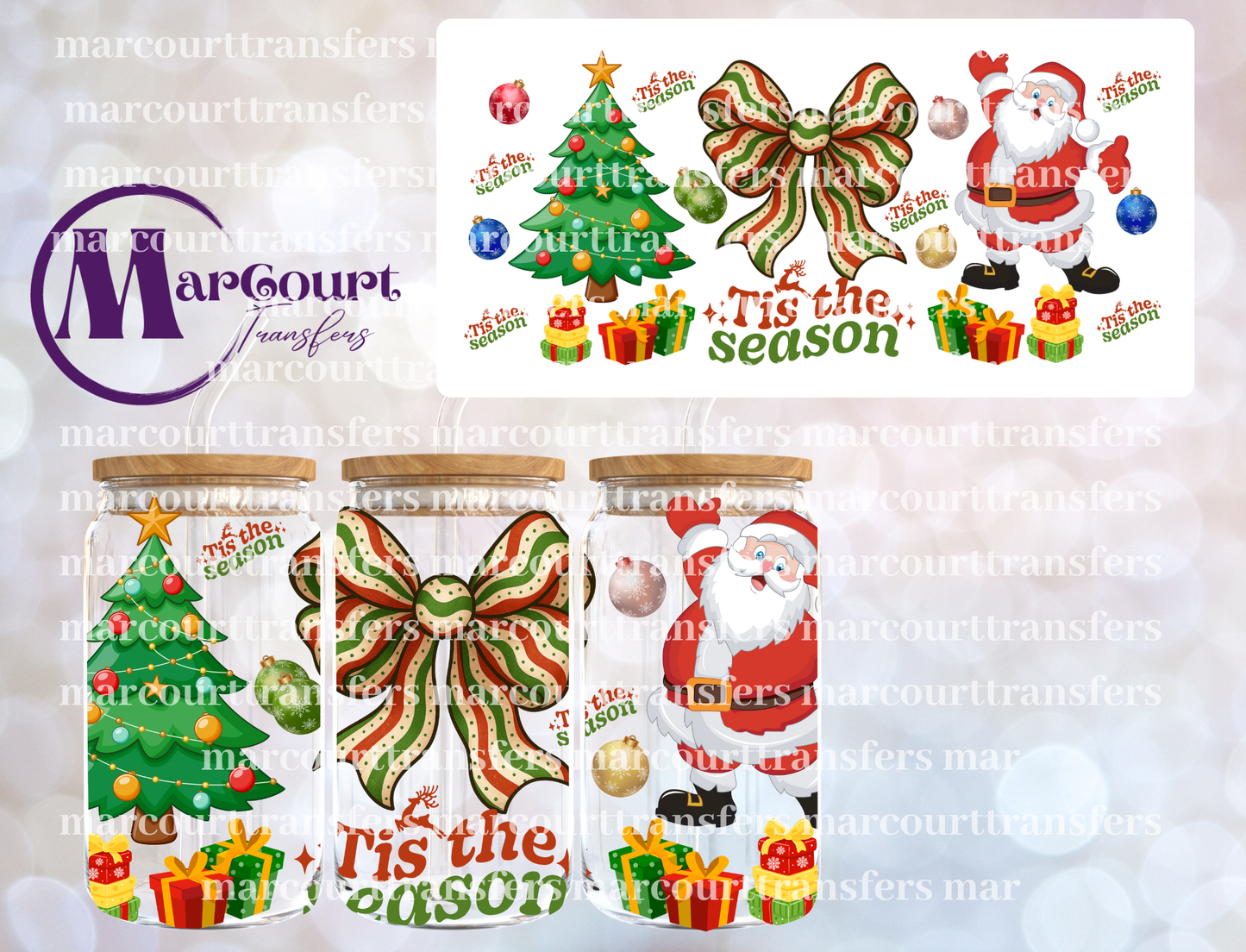 TIS THE SEASON SNACK CAKE BOW- 16 0Z-UV DTF CUP WRAP