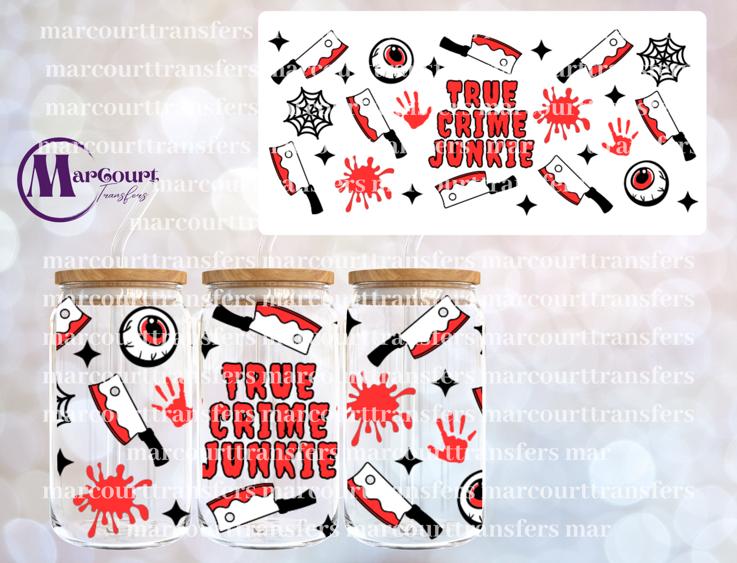 TRUE CRIME RED-16 0Z-UV DTF CUP WRAP