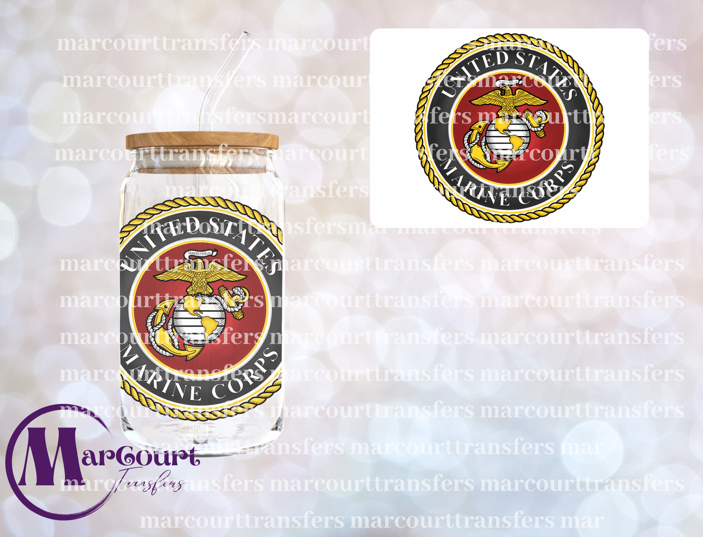 US MARINES BLACK-DECAL-UV DTF CUP WRAP