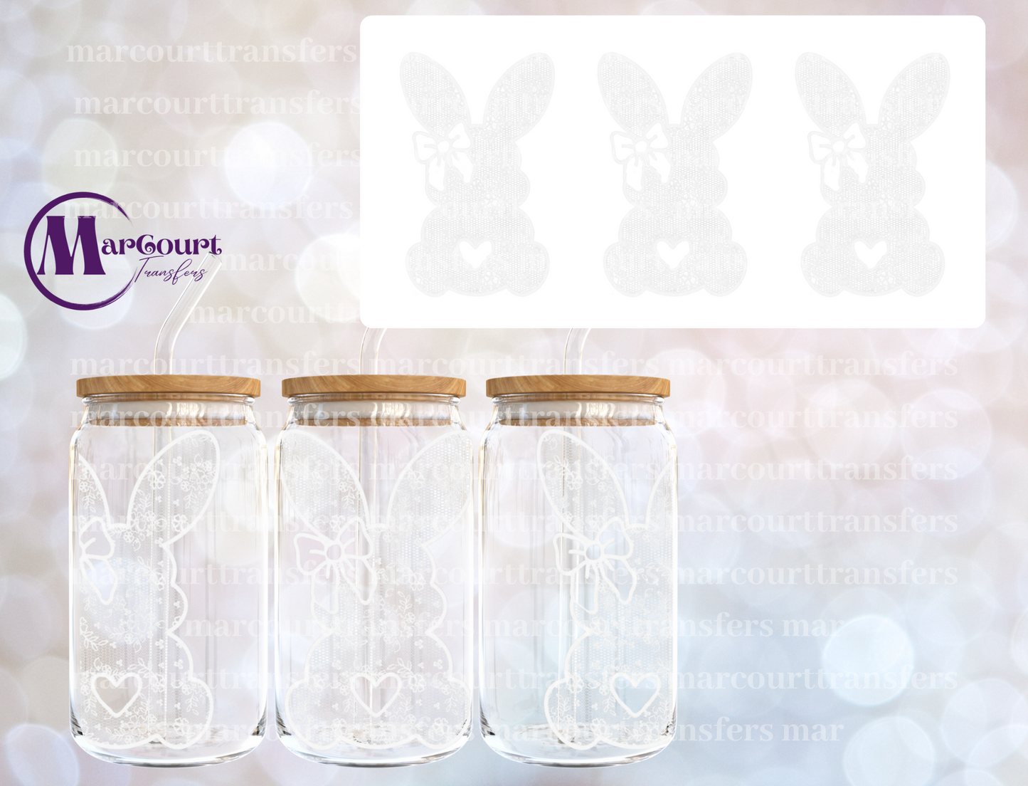 WHITE LACE BUNNIES-16 0Z-UV DTF CUP WRAP
