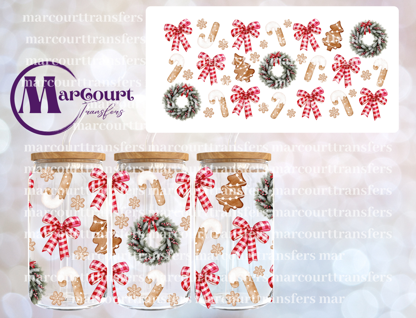 WREATHS BOWS AND GINGERBREAD SNACKS-16 0Z-UV DTF CUP WRAP