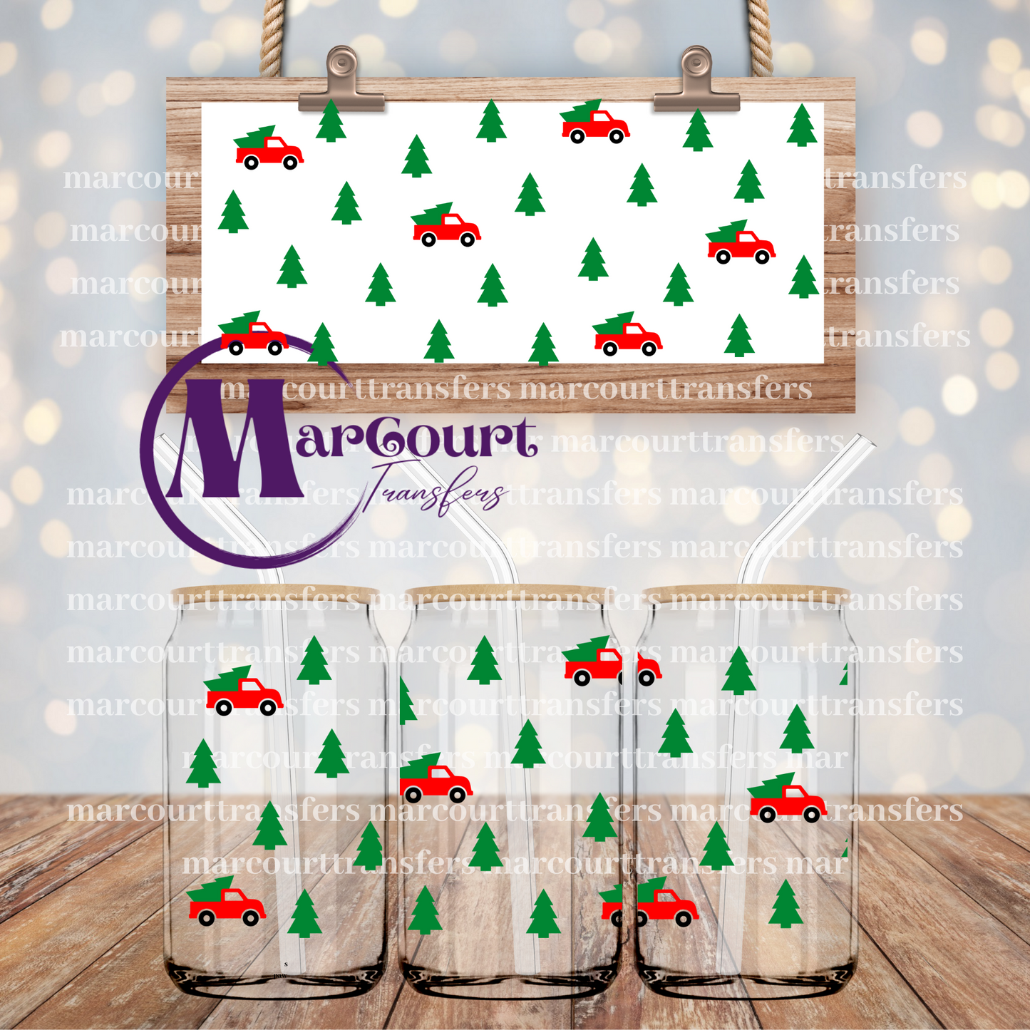 CHRISTMAS TREES IN TRUCK-16 0Z-UV DTF CUP WRAP