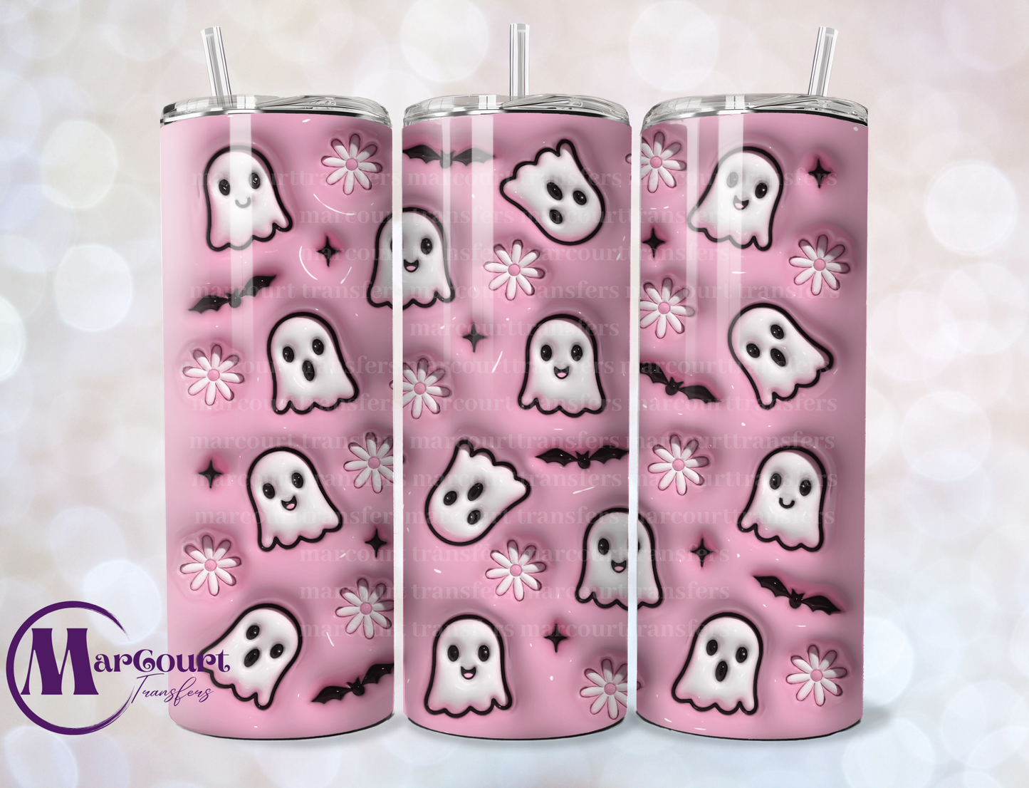 GHOST BATS N DAISIES INFLATED-SKINNY TUMBLER TRANSFER (SUBLIMATION)