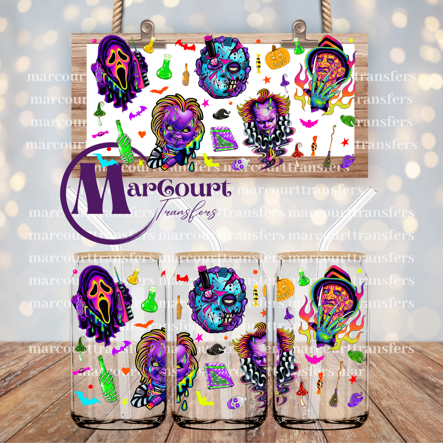 HORROR COLORFUL-16 0Z-UV DTF CUP WRAP