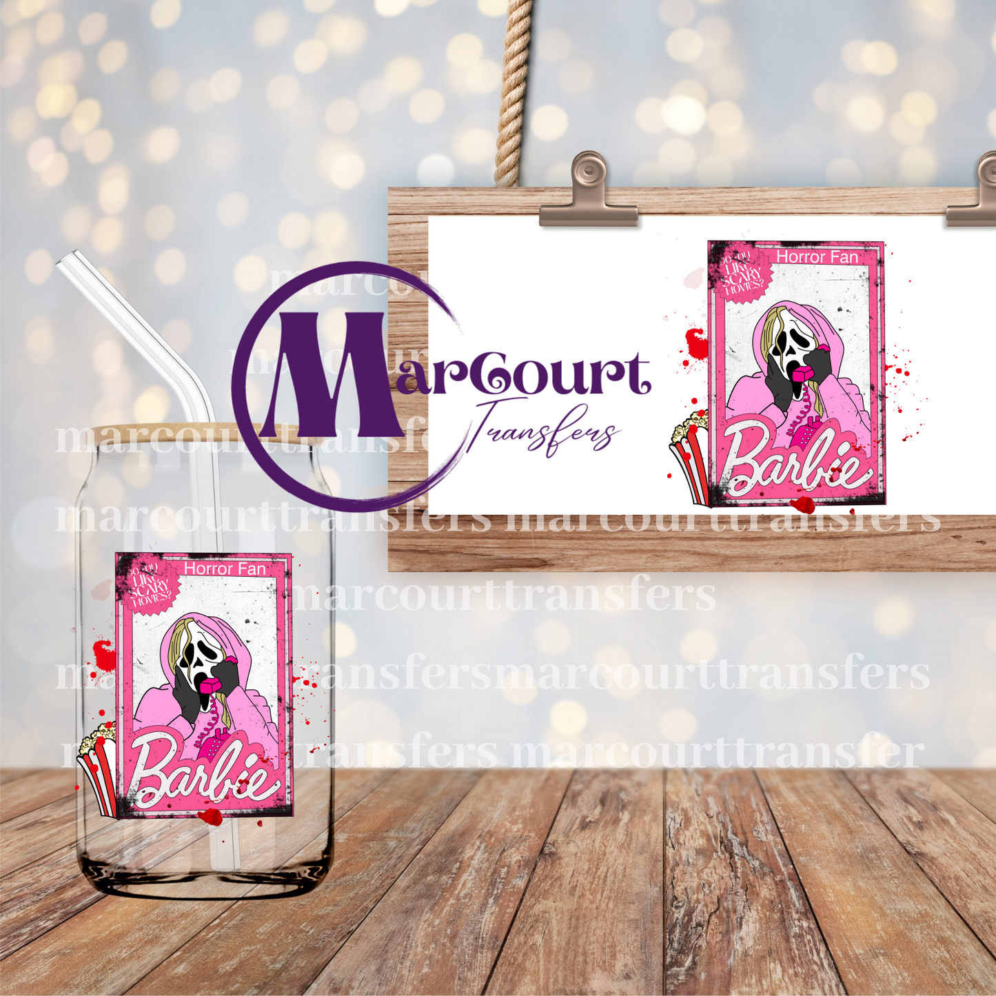 BARBIE FAN HORROR-DECAL-UV DTF CUP WRAP