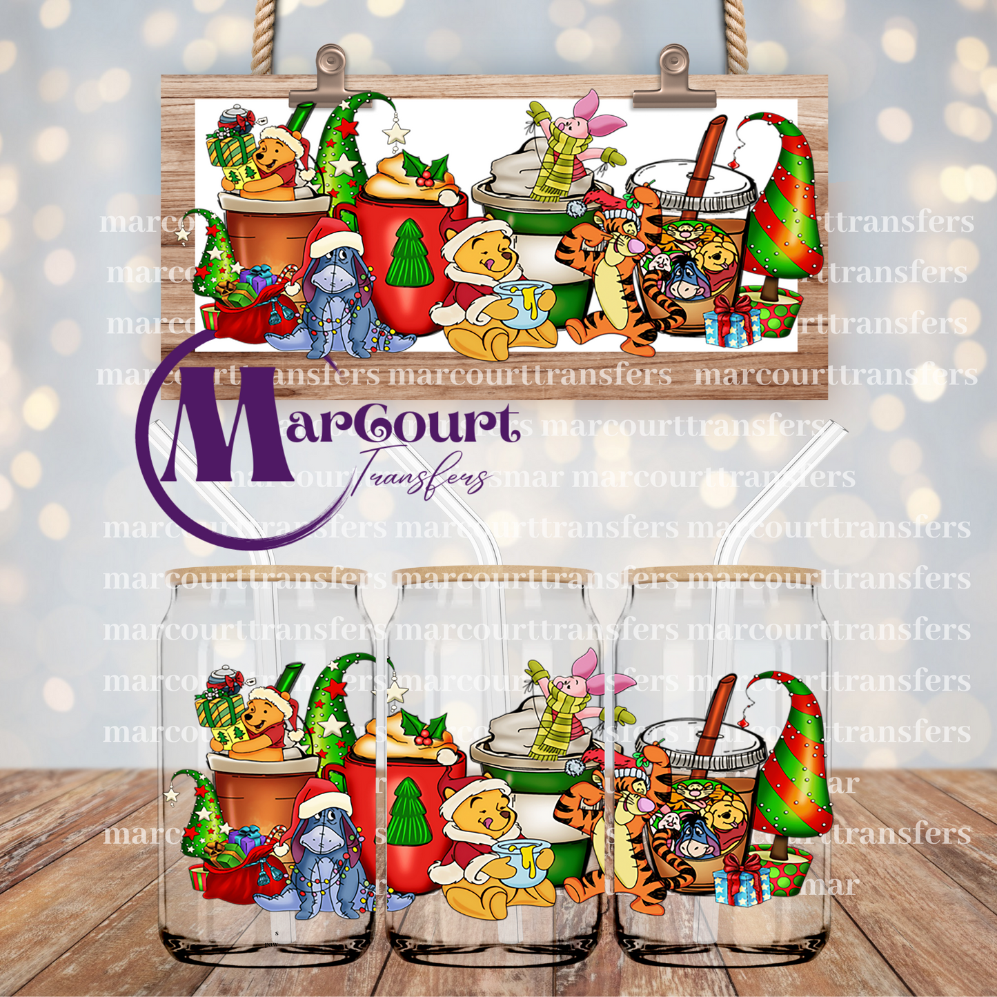 POOH CHRISTMAS DRINKS-16 0Z-UV DTF CUP WRAP