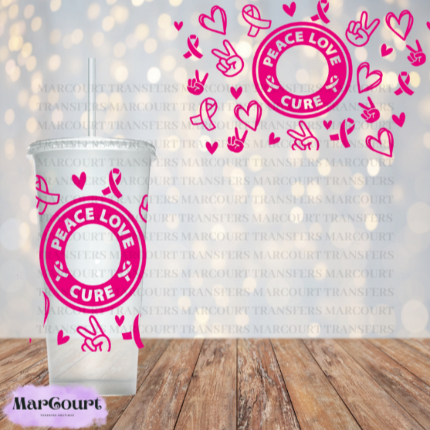 PEACE LOVE CURE-24 0Z VENTI COLD CUP -UV DTF CUP WRAP *rts