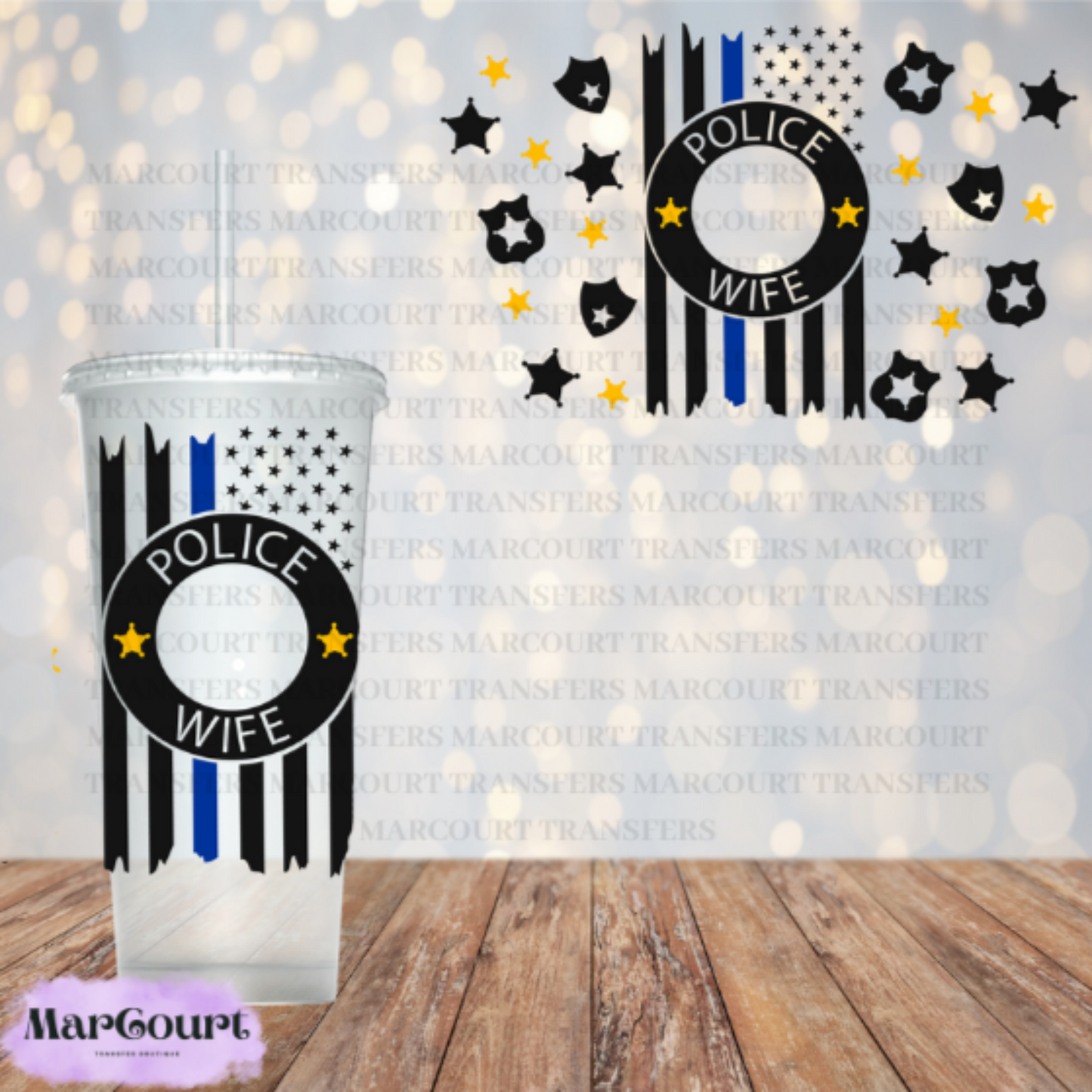 POLICE WIFE-24 0Z VENTI COLD CUP -UV DTF CUP WRAP *rts