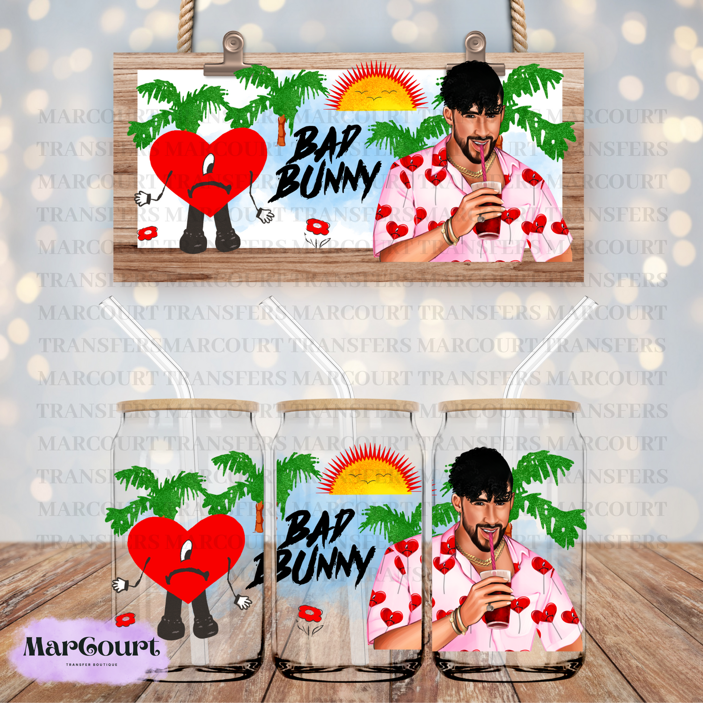 BAD BUNNY -16 0Z.-UV DTF CUP WRAP *rts