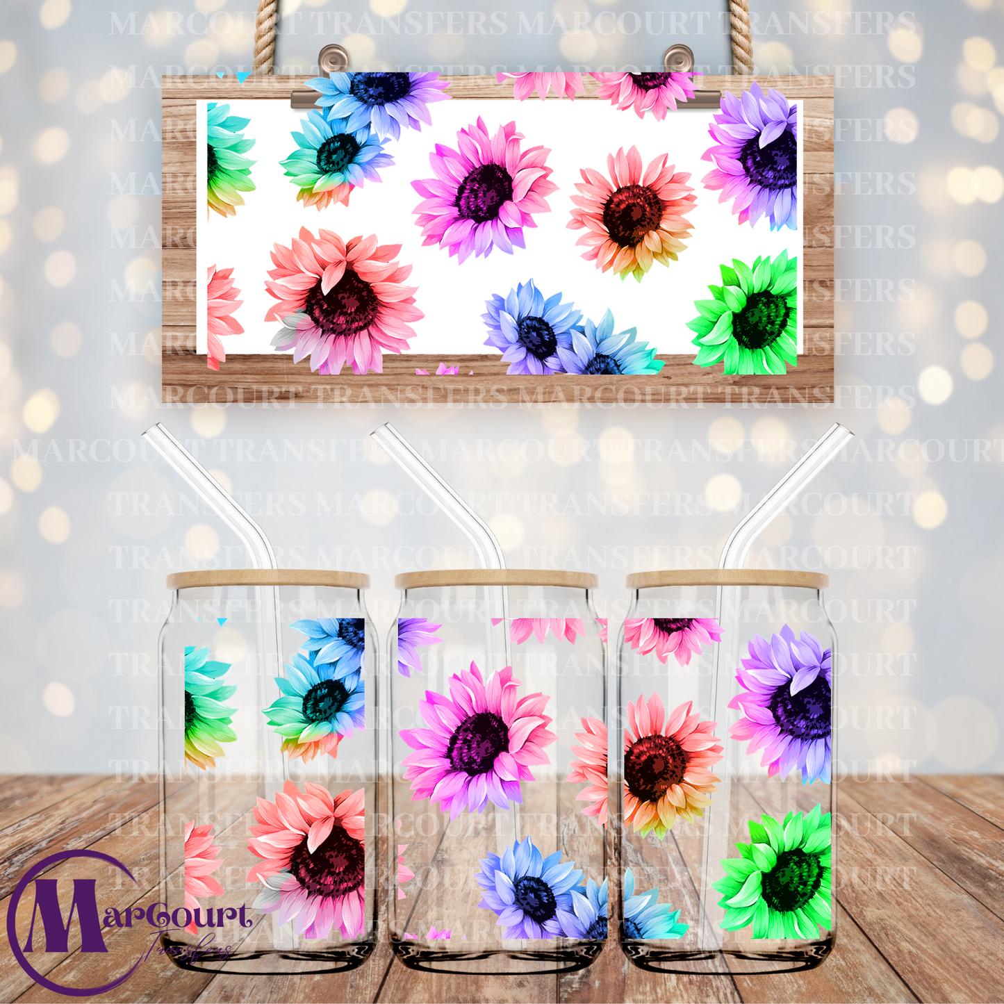 COLORFUL SUNFLOWERS-16 0Z-UV DTF CUP WRAP