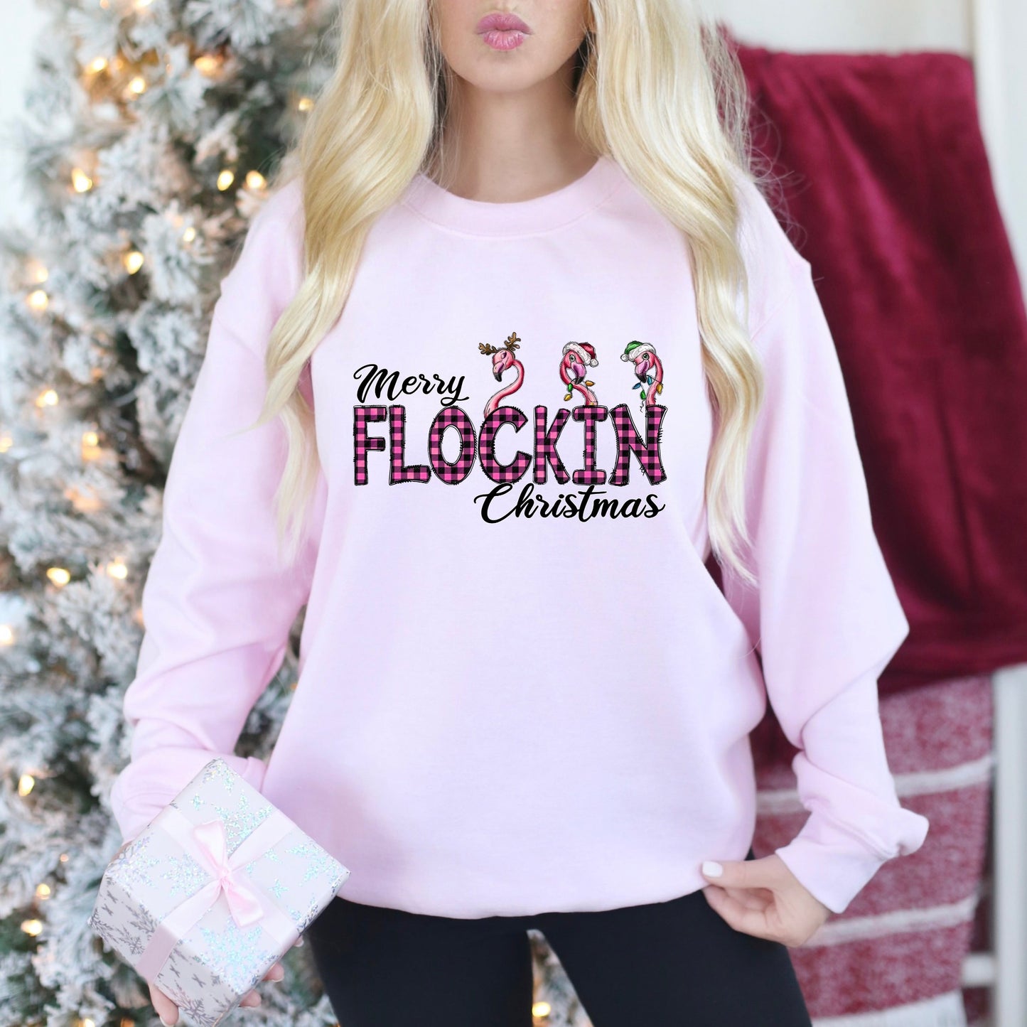Merry Flockin Christmas Flamingo Full Color Transfer