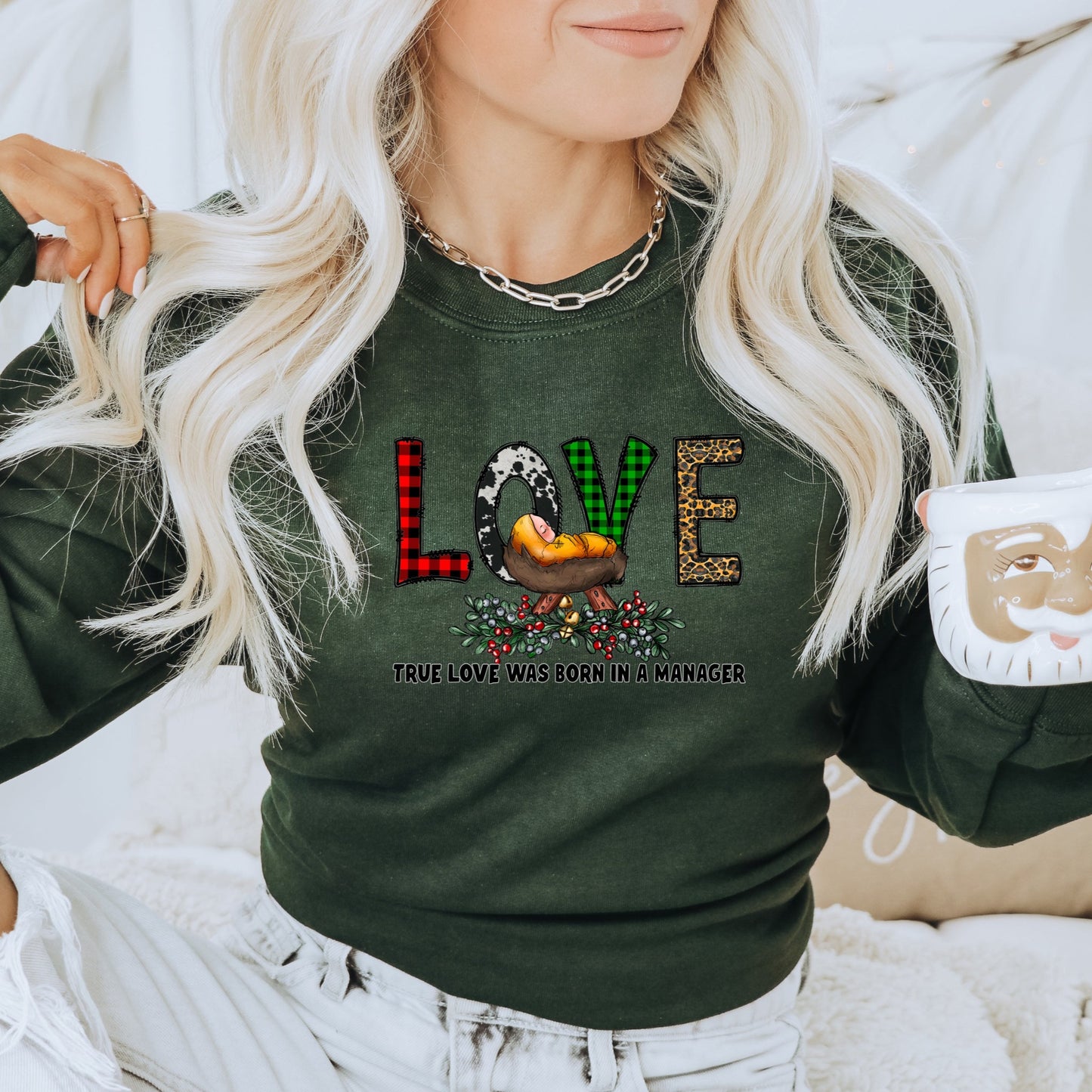 True Love Was Born in a Manger Full Color Transfer