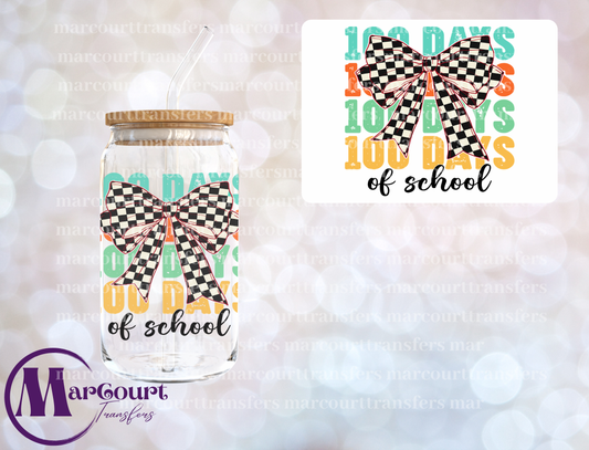 100 DAYS OF SCHOOL CHECKERED BOW -DECAL-UV DTF CUP WRAP