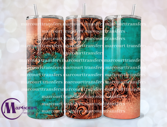 TEAL TOOLED LEATHER-SKINNY TUMBLER TRANSFER (SUBLIMATION)