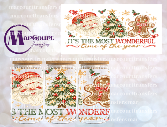 IT'S THE MOST WONDERFUL TIME OF THE YEAR SANTA GINGERBREAD-16 0Z-UV DTF CUP WRAP