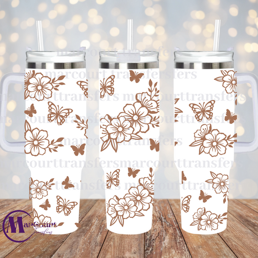 FLOWERS AND BUTTERFLIES-40 0Z-UV DTF CUP WRAP