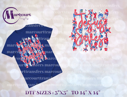 DTF-JESUS SAVES RED WHITE AND BLUE